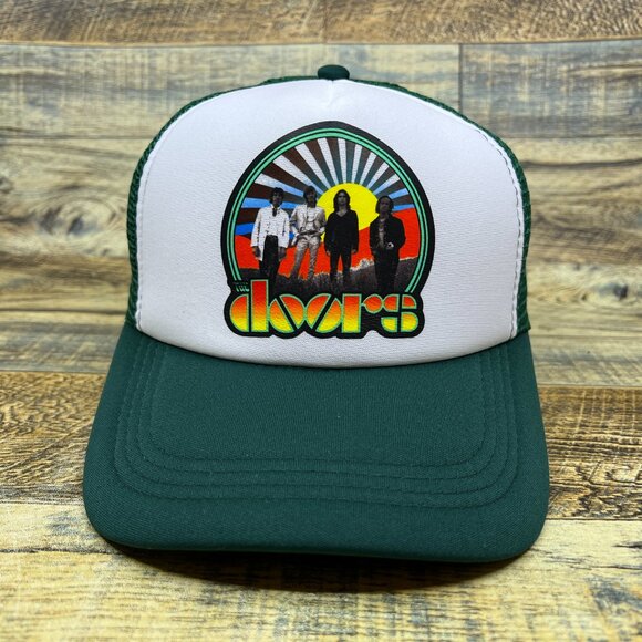 The Doors Mens Trucker Hat Green Snapback Jim Morrison 70s Rock Baseball Cap - Picture 2 of 8